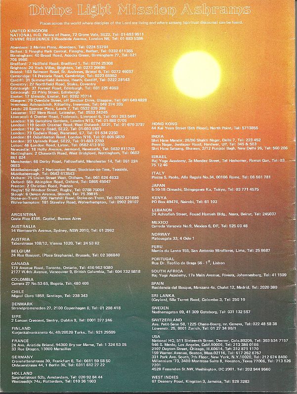 Prem Rawat's Divine Light Mission Ashrams' in 1973