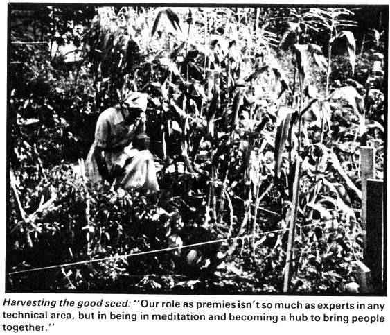 Harvesting the good seed: 'Our role as premies isn't so much as experts in any technical area, but in being in meditation and becoming a hub to bring people together.'