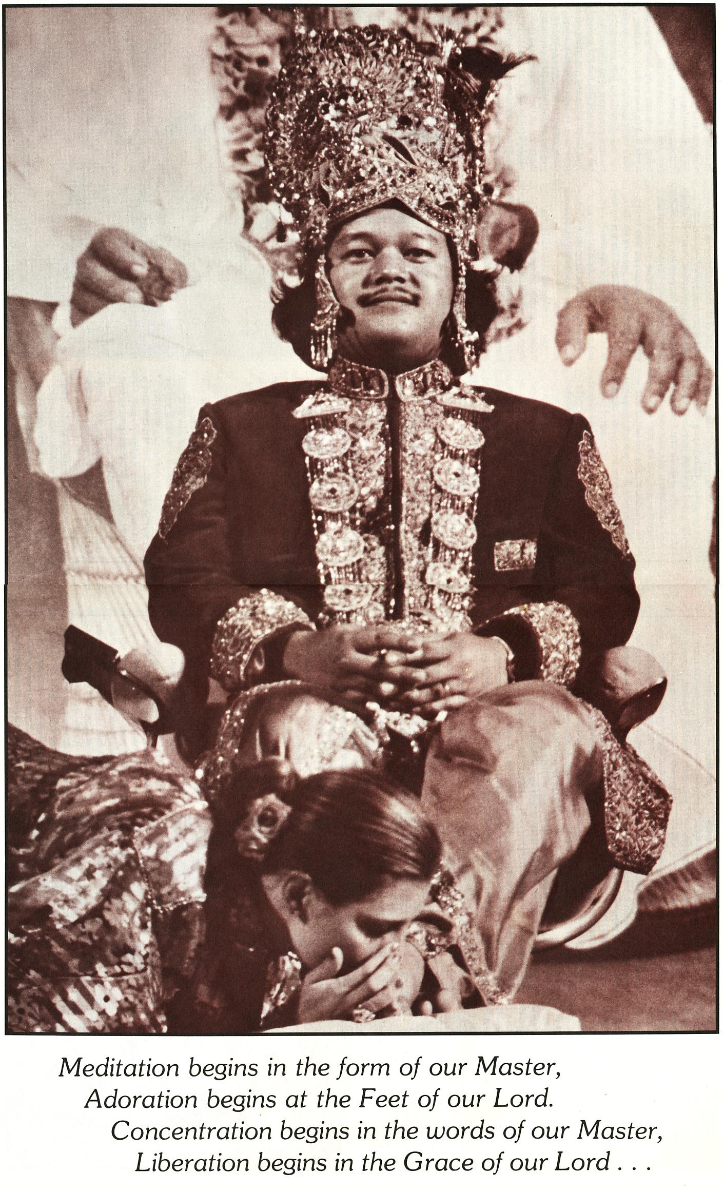 Prem Rawat (Maharaji) Is Dressed as Krishna While HIs Wife Kisses His Feet