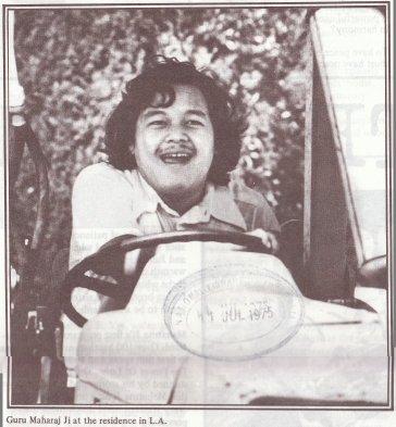 Prem Rawat aka (Guru) Maharaj Ji in 1975 on ride-on mower Prem Rawat aka (Guru) Maharaj Ji in 1975 on ride-on mower