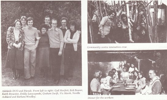 Adelaide DUO and friends. From left to right: Gail Murfett, Bob Beaver, Keith Brewster, Emily Leszczynski, Graham Swift, Vic Marsh, Neville Ackland and Barbara Woolley.