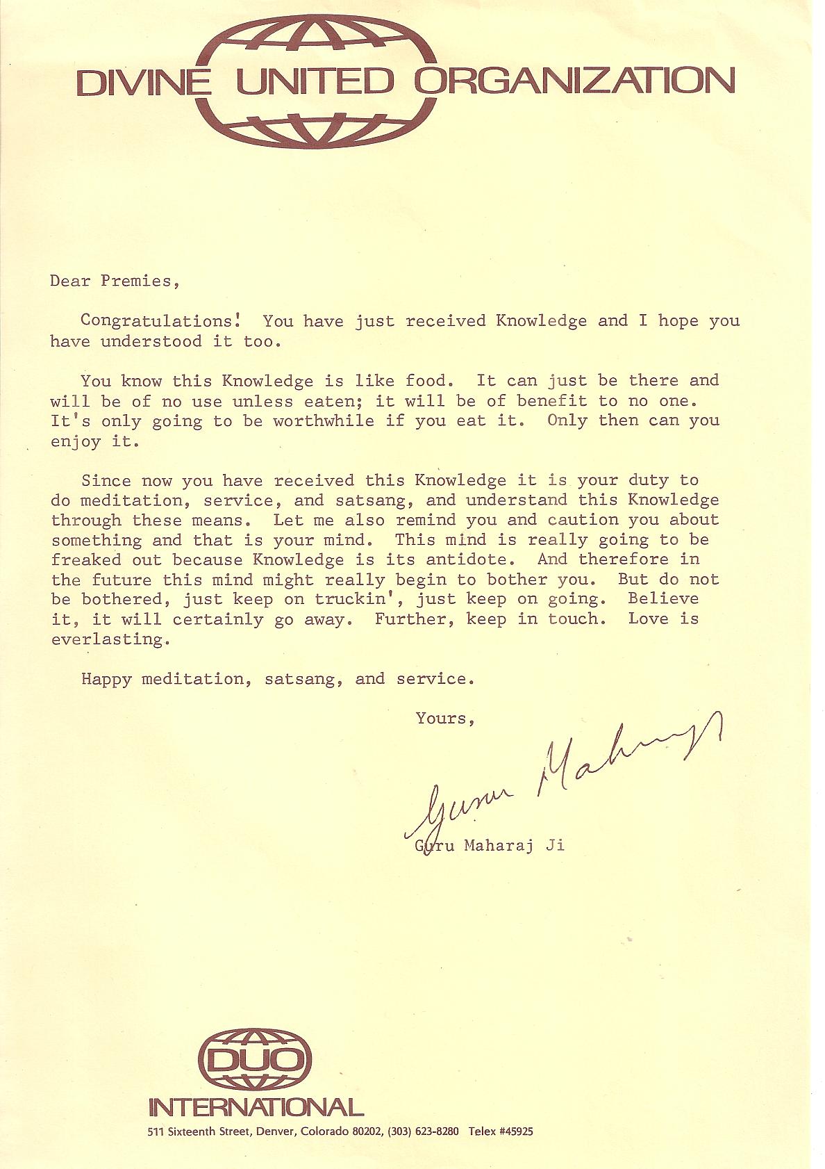 Personal Letter on "Receiving Knowledge"