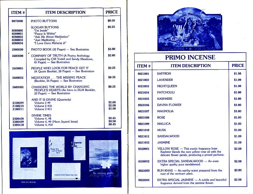 Divine Light Mission Mail Order Catalog, Winter 1976