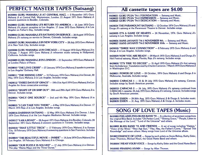 Divine Light Mission Mail Order Catalog, Winter 1976