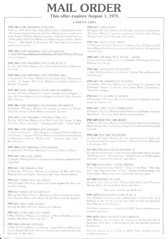 Divine Light Mission Mail Order Ads, 1975