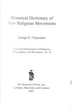 The Historical Dictionary Of New Religious Movements