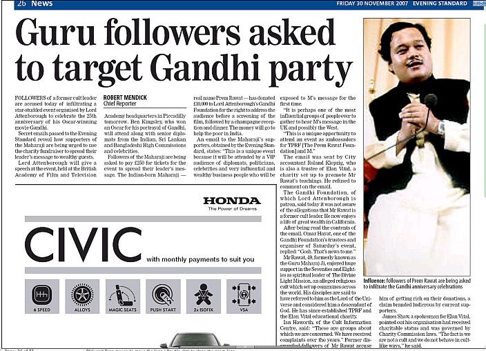 Newspaper Article re Prem Rawat aka Guru Maharaj Ji